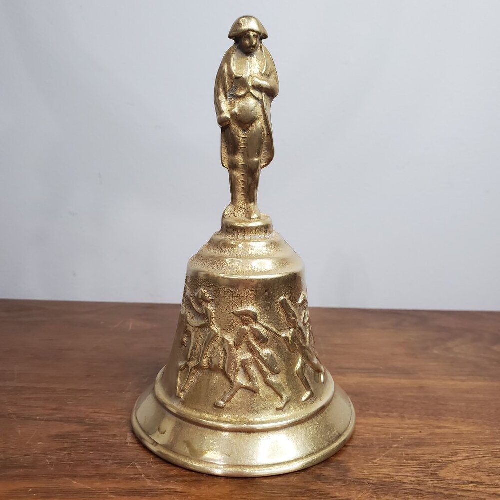 Vintage Solid Brass Napoleon Bell‎ 7" Soldier Relief Collectible Desk Hand Bell